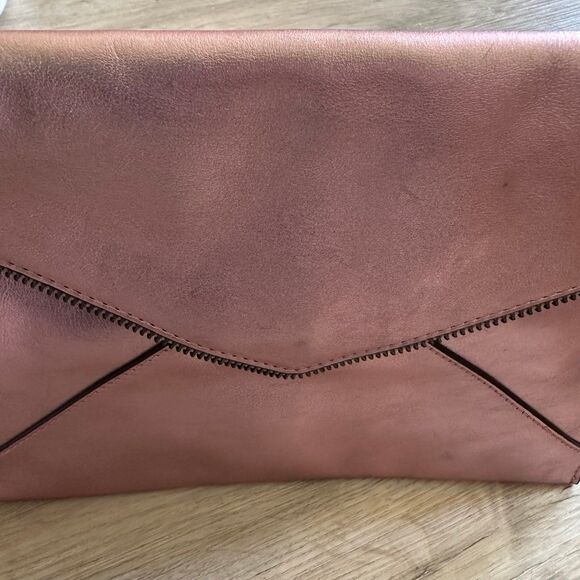 Rebecca Minkoff Rose Gold Leather Leo Clutch Envelope Zipper Edge - Picture 6 of 11